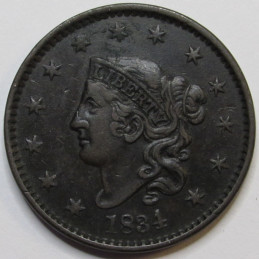1834 Coronet Head Large Cent - antique better condition American copper penny