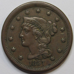 1857 Braided Hair Large Cent - Small Date - final year of issue American Large Cent