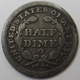 1850 O Seated Liberty Half Dime - antique New Orleans mint American small silver coin