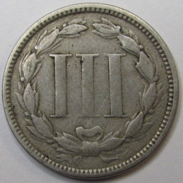 1866 Nickel Three Cents - antique Reconstruction era American odd denomination coin