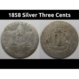 1858 Silver Three Cents - antique pre Civil War small American silver coin