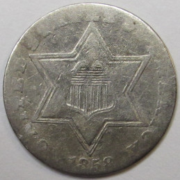 1858 Silver Three Cents - antique pre Civil War small American silver coin