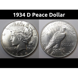 1934 D Peace Dollar - antique better date uncirculated American silver dollar