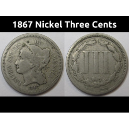 1867 Nickel Three Cents - antique Reconstruction era odd denomination American three cent coin