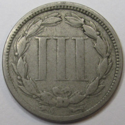 1867 Nickel Three Cents - antique Reconstruction era odd denomination American three cent coin