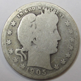 1905 Barber Quarter - antique better date American silver quarter