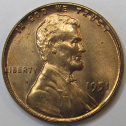 1951 Lincoln Wheat Cent - vintage uncirculated American wheat penny