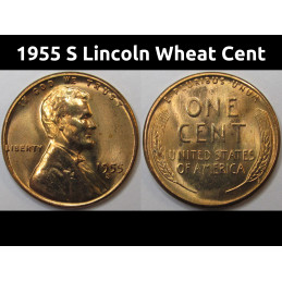 1955 S Lincoln Wheat Cent - vintage San Francisco mintmark uncirculated penny