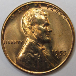 1955 S Lincoln Wheat Cent - vintage San Francisco mintmark uncirculated penny