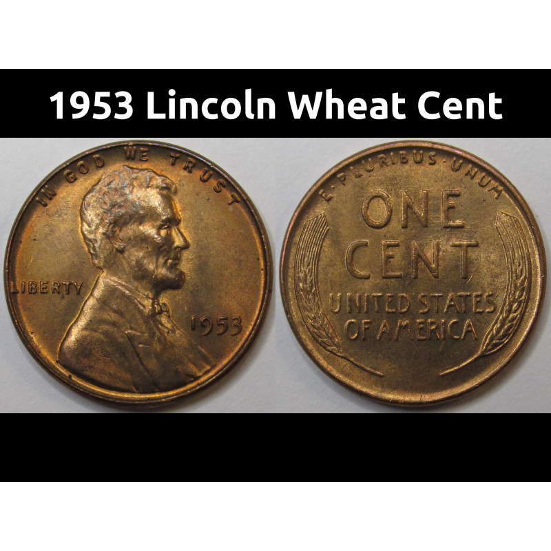 1953 Lincoln Wheat Cent - vintage uncirculated American wheat penny coin 1953 Lincoln Wheat Cent - vintage uncirculated American wheat penny coin