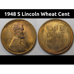 1948 S Lincoln Wheat Cent - vintage San Francisco mintmark uncirculated American wheat penny