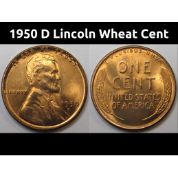 1950 D Lincoln Wheat Cent - antique gem uncirculated Denver mintmark wheat penny
