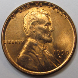 1950 D Lincoln Wheat Cent - antique gem uncirculated Denver mintmark wheat penny