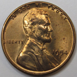 1954 S Lincoln Wheat Cent - antique San Francisco mintmark uncirculated wheat penny
