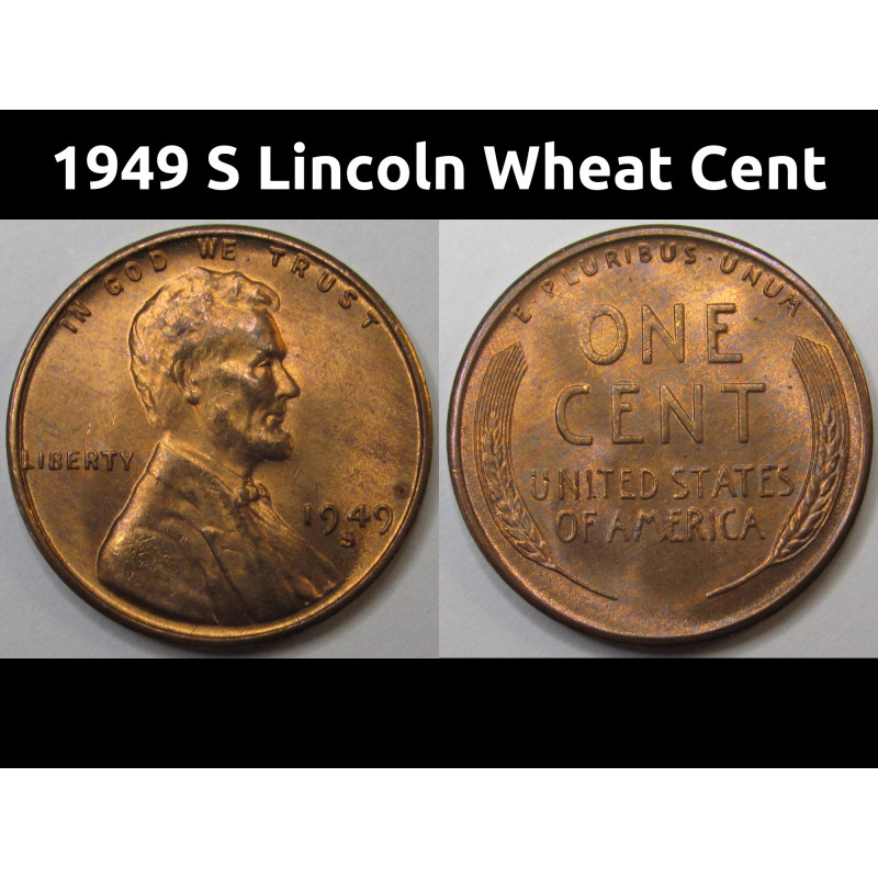 1949 S Lincoln Wheat Cent - antique San Francisco mintmark American wheat penny