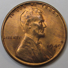 1949 S Lincoln Wheat Cent - antique San Francisco mintmark American wheat penny