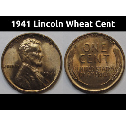1941 Lincoln Wheat Cent - antique WW2 era uncirculated American wheat penny