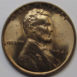 1941 Lincoln Wheat Cent - antique WW2 era uncirculated American wheat penny