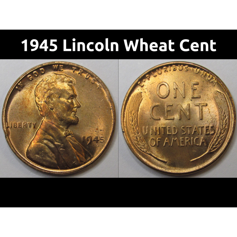 1945 Lincoln Wheat Cent - antique unriculated WW2 era American wheat penny 1945 Lincoln Wheat Cent - antique unriculated WW2 era American wheat penny