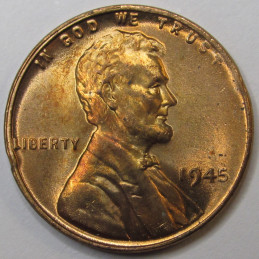 1945 Lincoln Wheat Cent - antique unriculated WW2 era American wheat penny