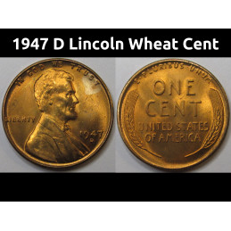 1947 D Lincoln Wheat Cent - antique Denver mintmark American unriculated wheat penny