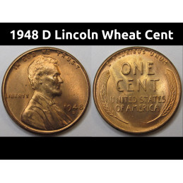1948 D Lincoln Wheat Cent - antique gem uncirculated Denver mintmark wheat penny