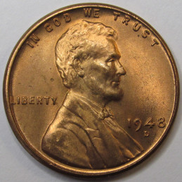 1948 D Lincoln Wheat Cent - antique gem uncirculated Denver mintmark wheat penny