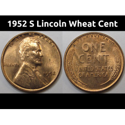 1952 S Lincoln Wheat Cent - antique San Francisco mintmark American wheat penny