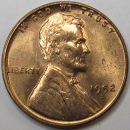 1952 S Lincoln Wheat Cent - antique San Francisco mintmark American wheat penny