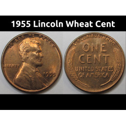 1955 Lincoln Wheat Cent - antique fifties American uncirculated wheat penny