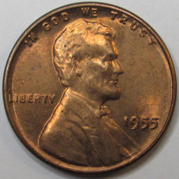 1955 Lincoln Wheat Cent - antique fifties American uncirculated wheat penny