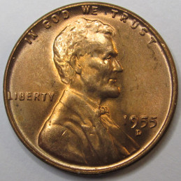 1955 D Lincoln Wheat Cent - uncirculated American wheat penny coin
