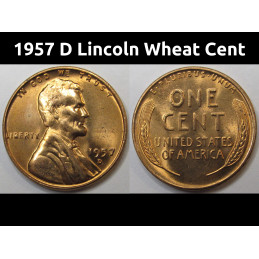 1957 D Lincoln Wheat Cent - antique Denver mintmark American wheat penny coin