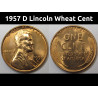 1957 D Lincoln Wheat Cent - antique Denver mintmark American wheat penny coin