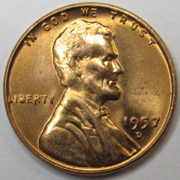 1957 D Lincoln Wheat Cent - antique Denver mintmark American wheat penny coin