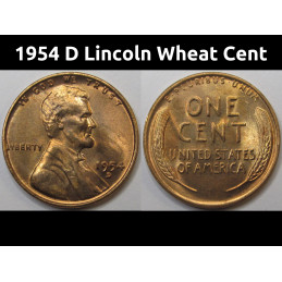 1954 D Lincoln Wheat Cent - antique Denver mintmark uncirculated wheat penny