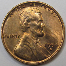 1954 D Lincoln Wheat Cent - antique Denver mintmark uncirculated wheat penny