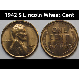 1942 S Lincoln Wheat Cent - antique San Francisco mintmark uncirculated wheat penny