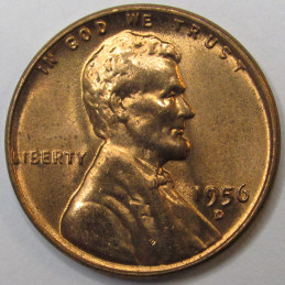 1956 D Lincoln Wheat Cent - vintage gem uncirculated American wheat penny