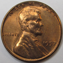 1957 Lincoln Wheat Cent - vintage unrciculated American wheat penny
