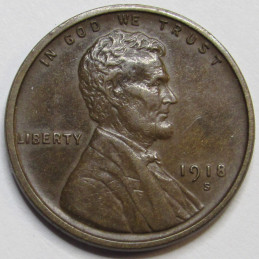 1918 S Lincoln Wheat Cent - antique San Francisco mintmark higher grade American penny