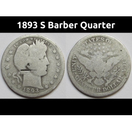 1893 S Barber Quarter - antique San Francisco mintmark silver quarter