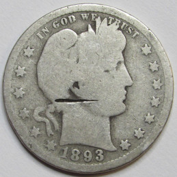 1893 S Barber Quarter - antique San Francisco mintmark silver quarter