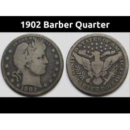 1902 Barber Quarter - antique turn of the century American silver coin