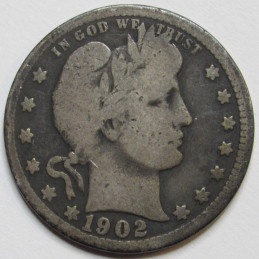 1902 Barber Quarter - antique turn of the century American silver coin
