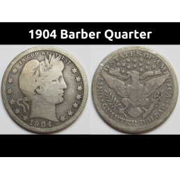 1904 Barber Quarter - antique American silver coin