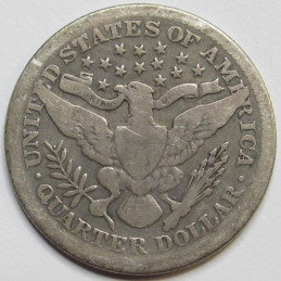1904 Barber Quarter - antique American silver coin