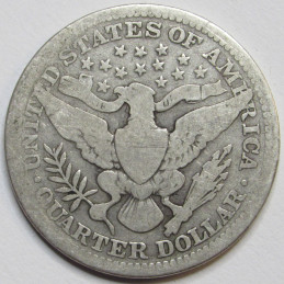 1909 Barber Quarter - antique American silver quarter