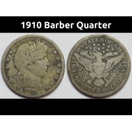 1910 Barber Quarter - antique teens era American silver quarter