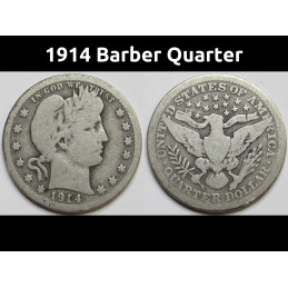 1914 Barber Quarter - antique American silver quarter